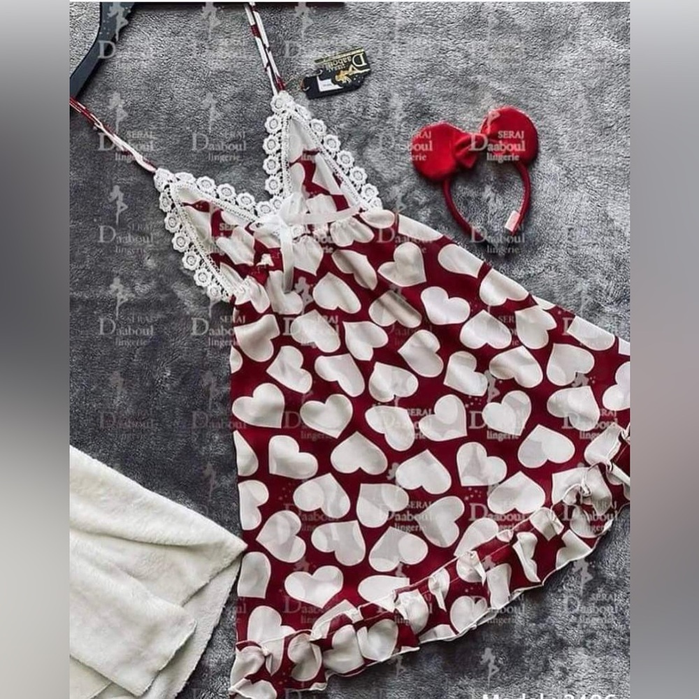 Heart Nightshirt Lingerie Cozy Sleep Dress Women Girls Lounge Wear Pajama